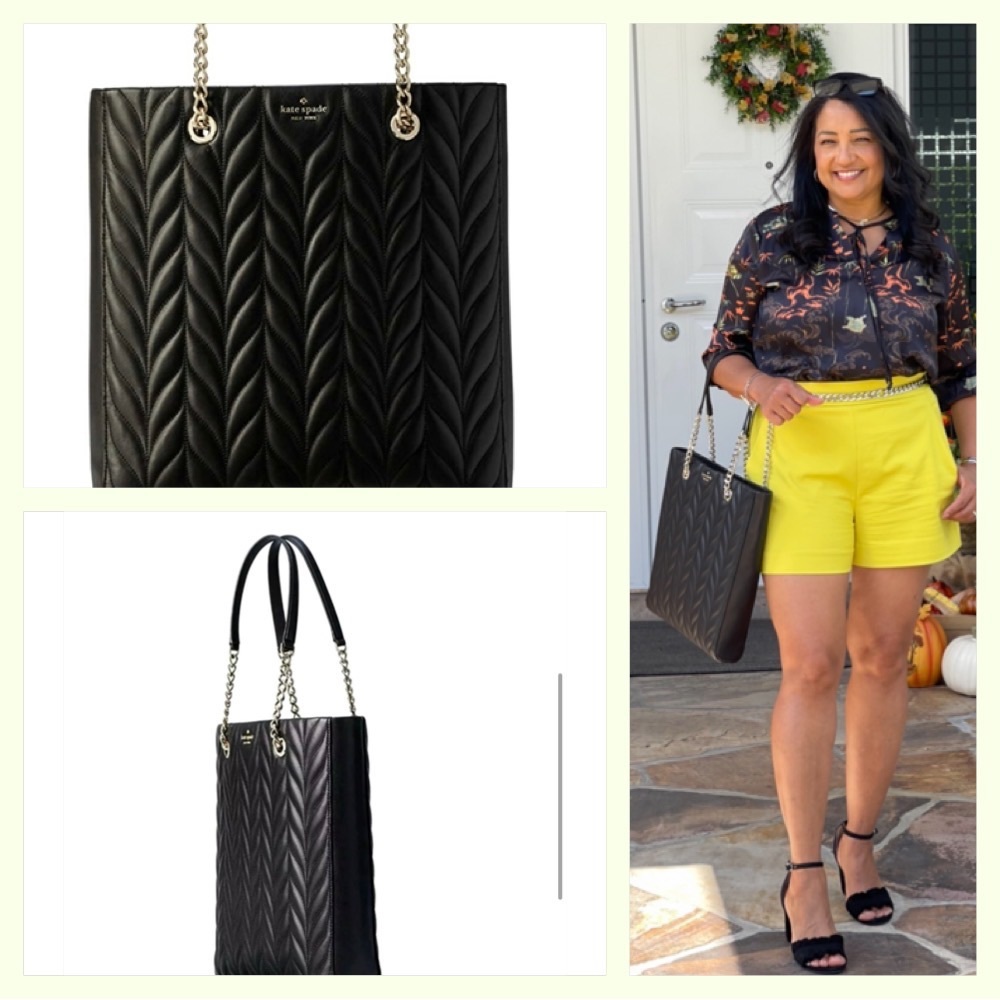 ♠️❤️ Kate Spade Quilted Black Tote with Champagne gold Chain🤩